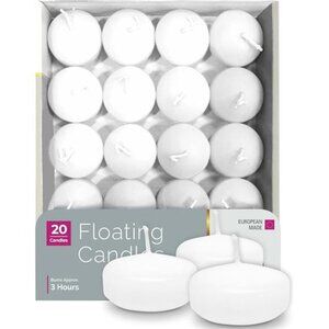 Premium White Floating Candles 1.75 Inch - 3 Hour - 20 Pack - European Made